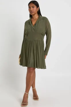 boohoo Robe Patineuse à Col en Maille Grande Taille<Femme Robes Patineuses|Robes À Manches Longues