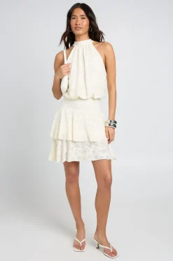 Robe Patineuse Col Montant À Motif Floral Dévoré