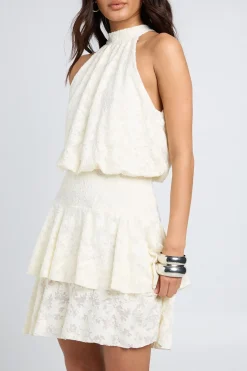 Robe Patineuse Col Montant À Motif Floral Dévoré