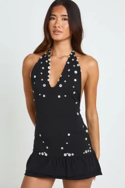 boohoo Robe Patineuse Col V À Détails De Boutons<Femme Robes Patineuses|Robes