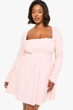 Robe Patineuse à Corset Bengaline Plus à Manches Longues