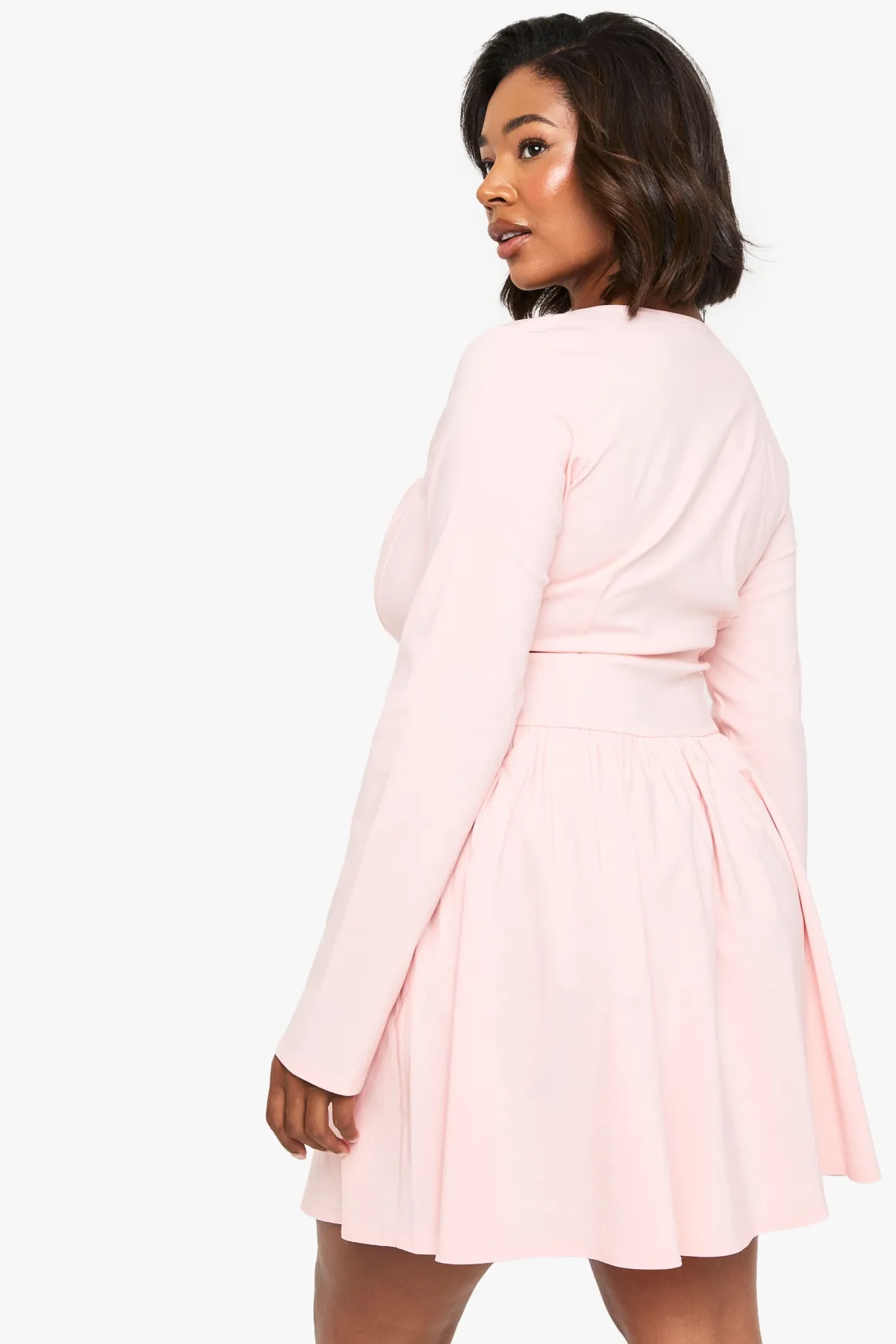 Robe Patineuse à Corset Bengaline Plus à Manches Longues