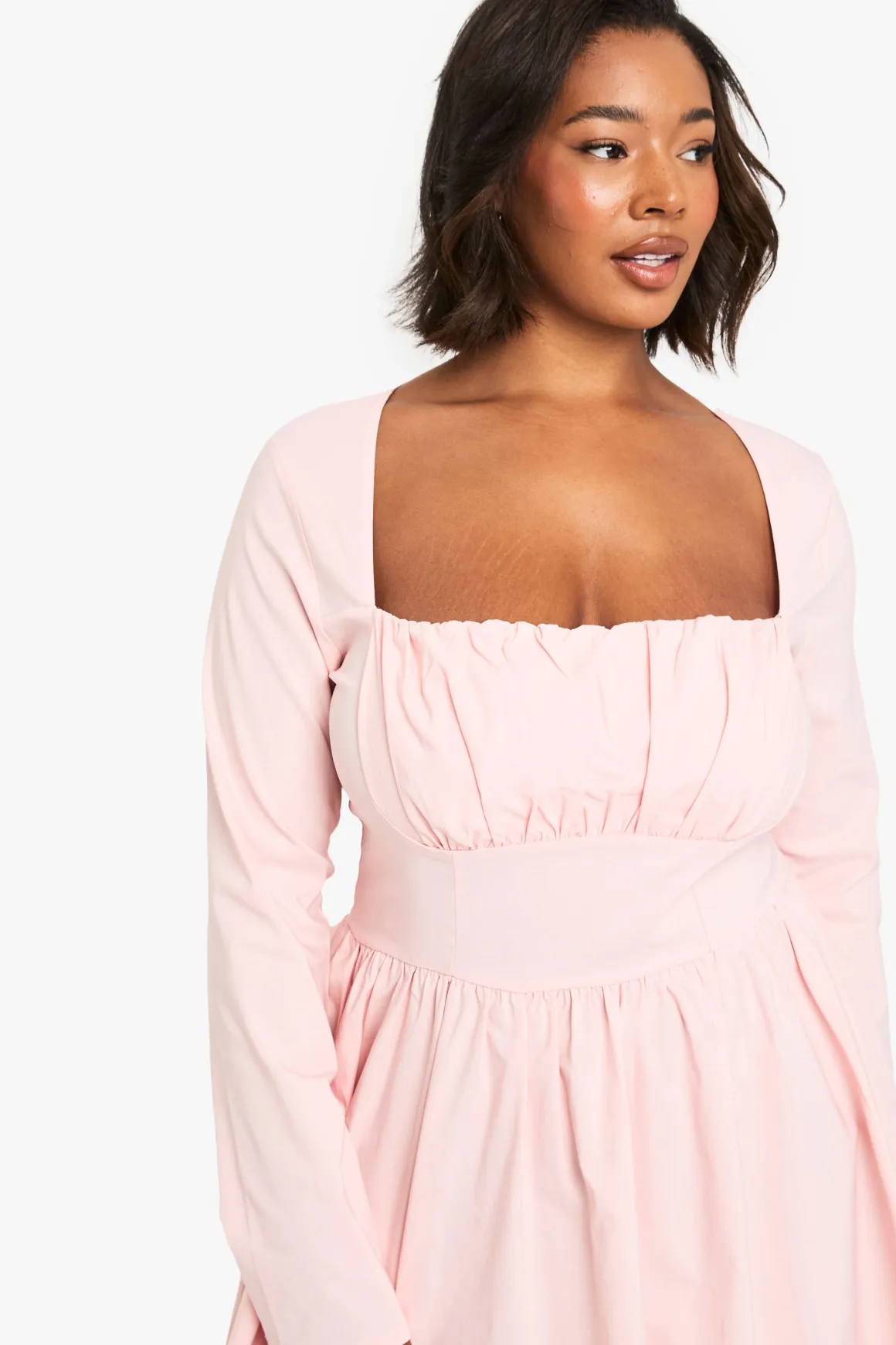 Robe Patineuse à Corset Bengaline Plus à Manches Longues