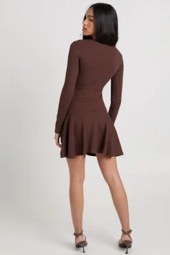 Robe Patineuse Côtelée à Ourlet Asymétrique