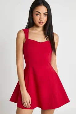 Robe Patineuse En Bengaline Avec Encolure Cœur Et Manches Courtes