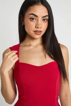 Robe Patineuse En Bengaline Avec Encolure Cœur Et Manches Courtes