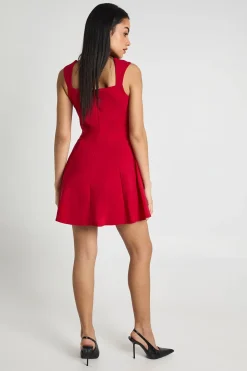 Robe Patineuse En Bengaline Avec Encolure Cœur Et Manches Courtes