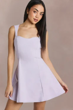 boohoo Robe Patineuse En Bengaline À Encolure Cœur Et Manches Courtes<Femme Robes Courtes|Robes Patineuses