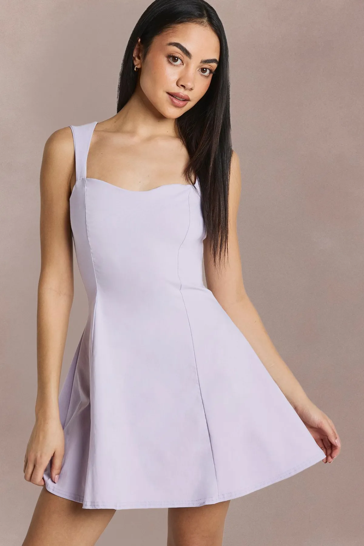 boohoo Robe Patineuse En Bengaline À Encolure Cœur Et Manches Courtes<Femme Robes Courtes|Robes Patineuses