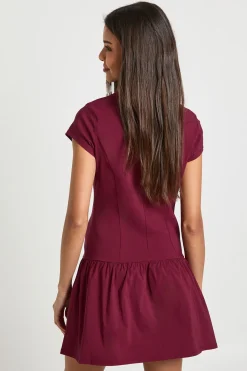 Robe Patineuse en Bengaline à Manches Courtes avec Ourlet à Volants