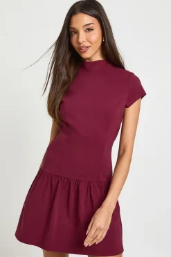 Robe Patineuse en Bengaline à Manches Courtes avec Ourlet à Volants