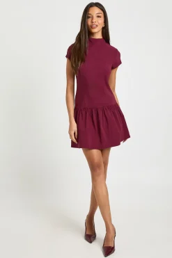 Robe Patineuse en Bengaline à Manches Courtes avec Ourlet à Volants