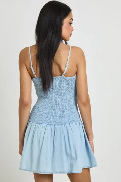 Robe Patineuse En Chambray À Corsage Froncé