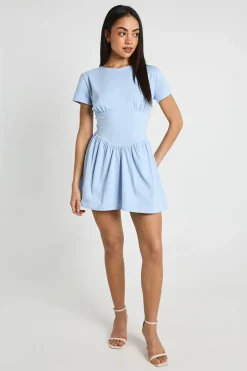 boohoo Robe Patineuse En Coton À Taille Cintrée Et Manches Courtes<Femme Robes Patineuses|Robes