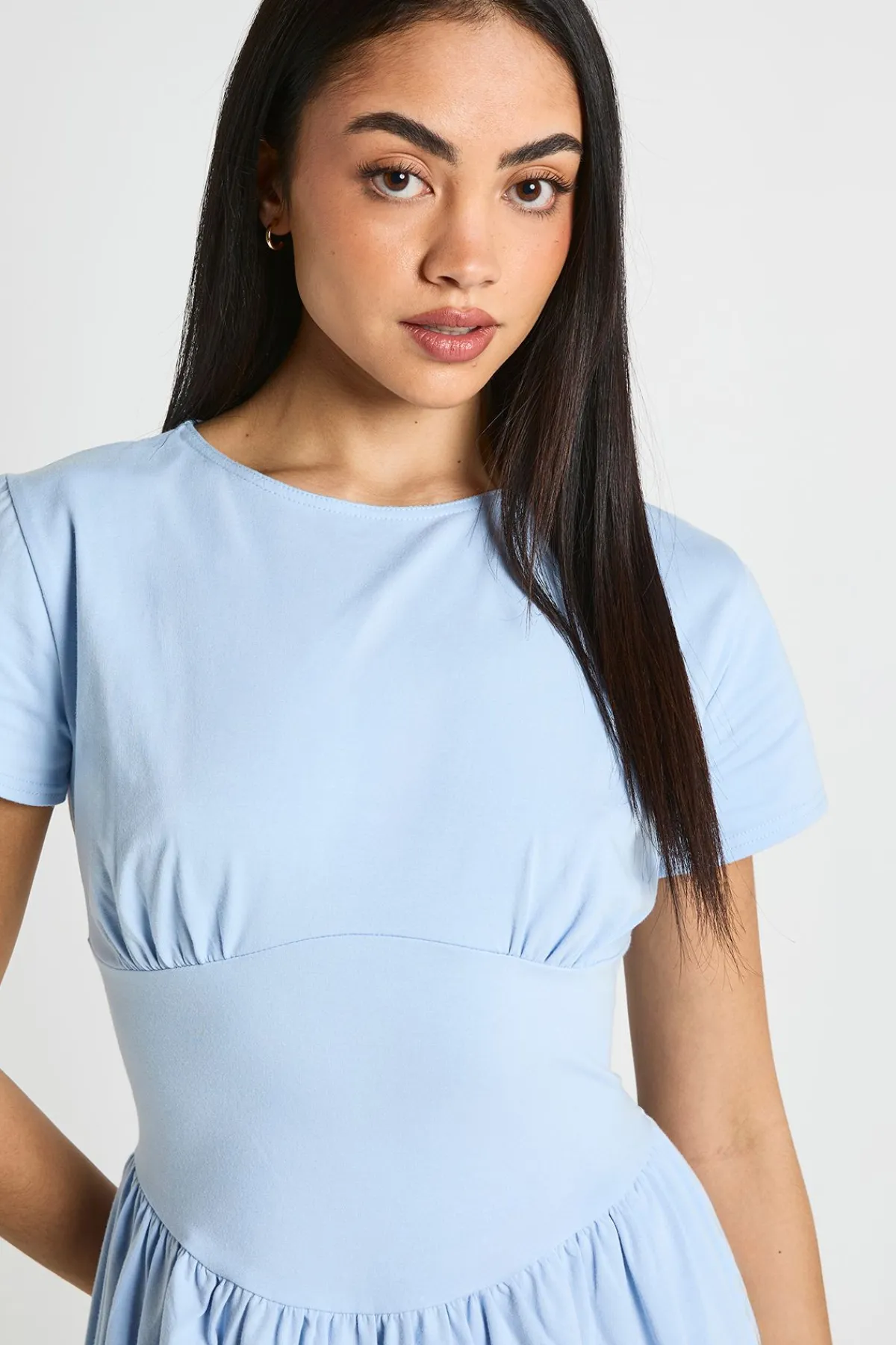 boohoo Robe Patineuse En Coton À Taille Cintrée Et Manches Courtes<Femme Robes Patineuses|Robes