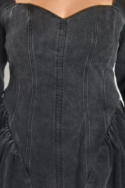 boohoo Robe Patineuse En Denim Avec Détails De Coutures Grande Taille<Femme Denim|Denim