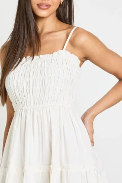 boohoo Robe Patineuse Froncée Aspect Lin<Femme Robes Patineuses|Robes