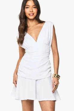 boohoo Robe patineuse froncée effet lin<Femme Robes Patineuses|Robes
