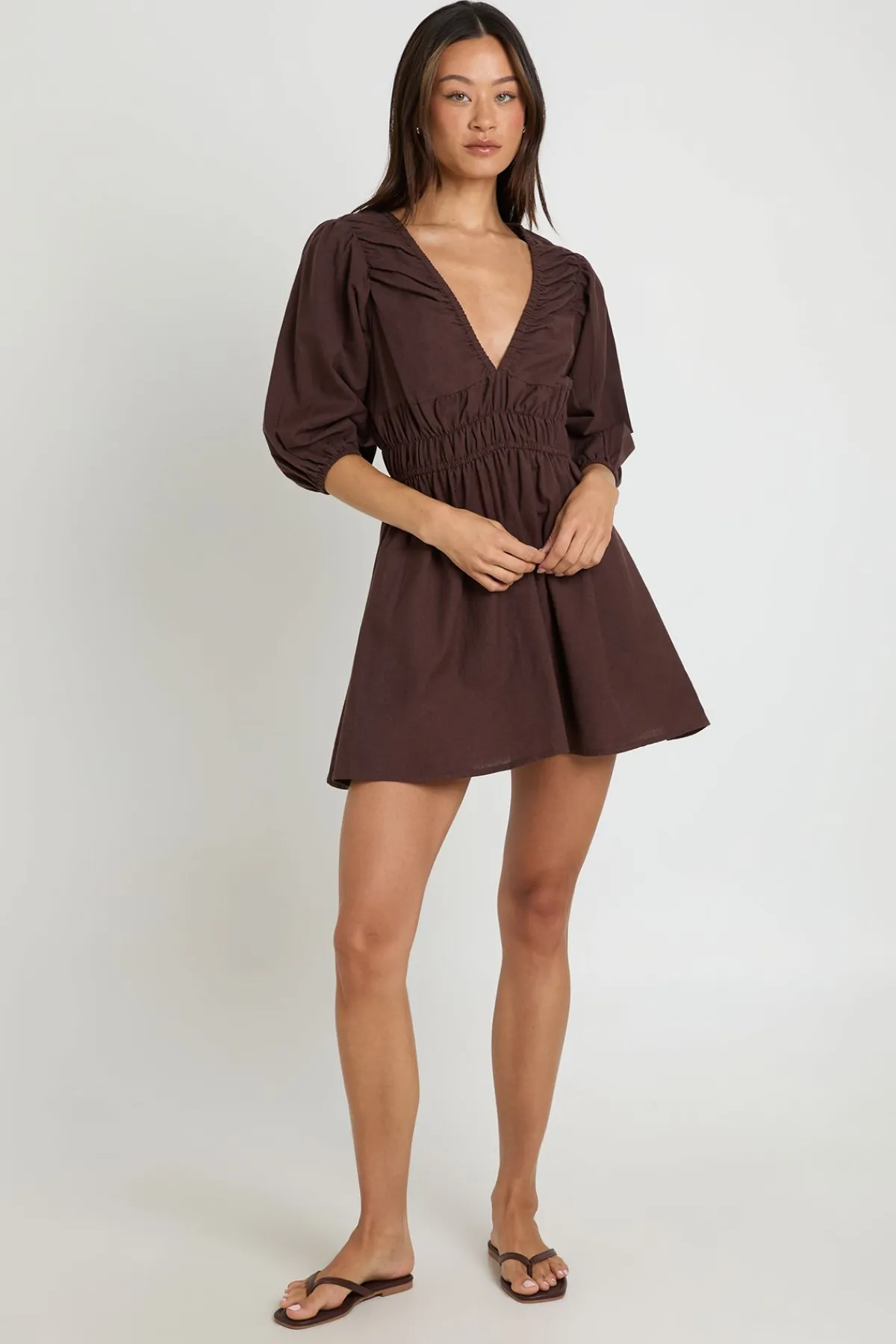 boohoo Robe Patineuse Froncée À Manches Volumineuses Effet Lin Pour Grande Taille<Femme Toutes Les Robes|Robes