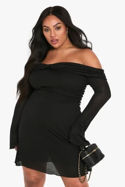 Robe patineuse grande taille à détails torsadés et ruchés