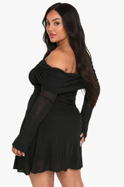 Robe patineuse grande taille à détails torsadés et ruchés