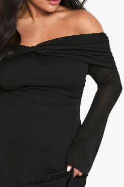 Robe patineuse grande taille à détails torsadés et ruchés