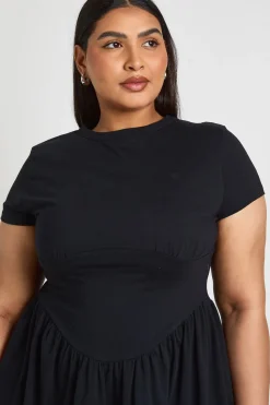Robe Patineuse Grande Taille En Coton Avec Taille Cintrée Et Manches Courtes