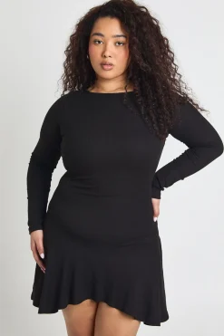 Robe Patineuse Grande Taille Côtelée à Ourlet Asymétrique
