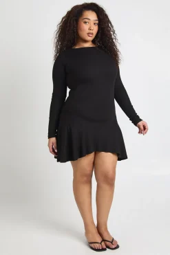 Robe Patineuse Grande Taille Côtelée à Ourlet Asymétrique