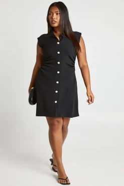 Robe patineuse grande taille à fronces sur le côté et bouton doré
