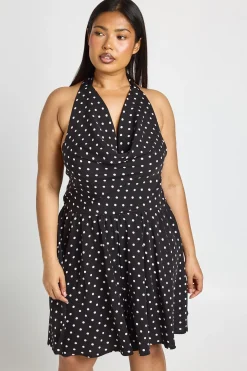 Robe Patineuse Grande Taille À Pois Avec Col Bénitier