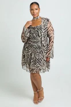 Robe Patineuse Grande Taille Imprimé Zèbre Col Montant Taille Basse