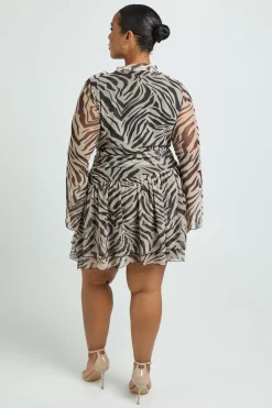 Robe Patineuse Grande Taille Imprimé Zèbre Col Montant Taille Basse