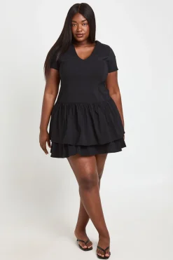 boohoo Robe Patineuse Grande Taille En Bengaline À Ourlet Superposé<Femme Robes Patineuses|Robes