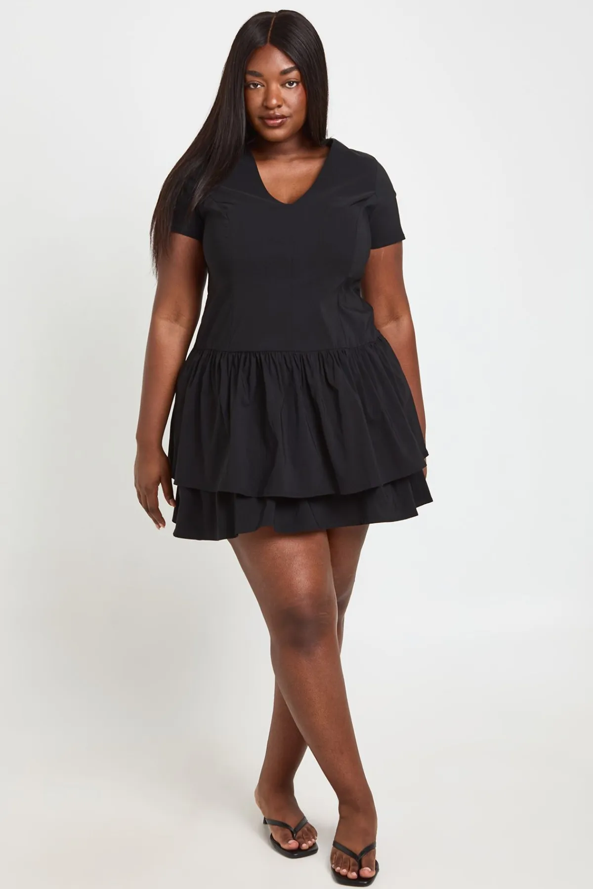 boohoo Robe Patineuse Grande Taille En Bengaline À Ourlet Superposé<Femme Robes Patineuses|Robes