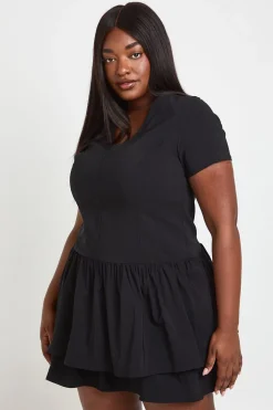 boohoo Robe Patineuse Grande Taille En Bengaline À Ourlet Superposé<Femme Robes Patineuses|Robes