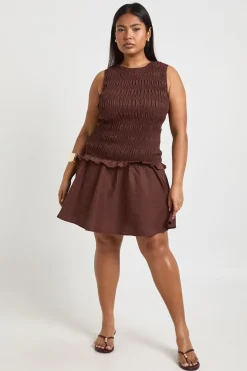boohoo Robe Patineuse Grande Taille Col Nageur À Fronces<Femme Looks Chocolat|Robes Patineuses