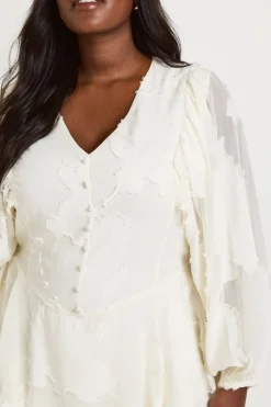 Robe Patineuse Grande Taille À Motif Floral Dévoré Avec Manches Bouffantes Et Ourlet À Volants