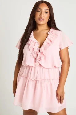 boohoo Robe Patineuse Grande Taille En Mousseline À Volants<Femme Toutes Les Robes|Robes Patineuses
