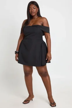 Robe Patineuse Grande Taille À Épaules Dénudées Style Bardot