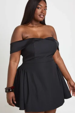 Robe Patineuse Grande Taille À Épaules Dénudées Style Bardot