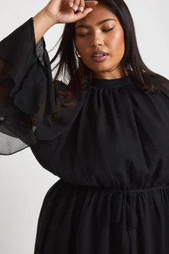 Robe Patineuse Grande Taille En Mousseline À Manches Évasées
