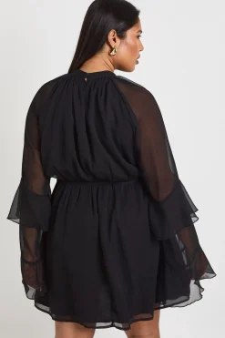 Robe Patineuse Grande Taille En Mousseline À Manches Évasées
