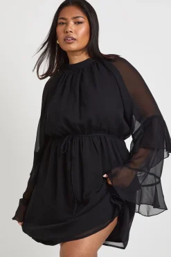 Robe Patineuse Grande Taille En Mousseline À Manches Évasées