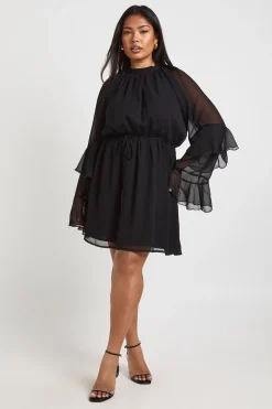 Robe Patineuse Grande Taille En Mousseline À Manches Évasées