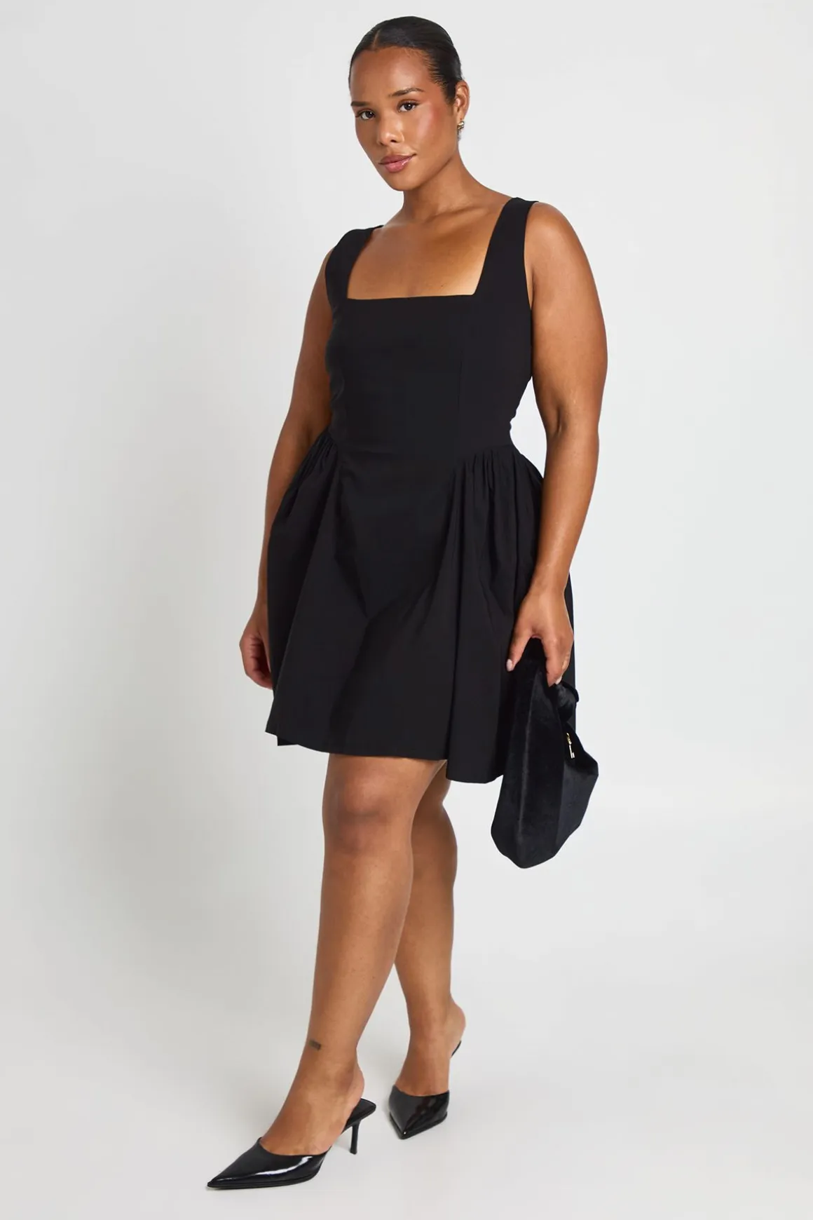 Robe Patineuse Grande Taille À Encolure Carrée Froncée