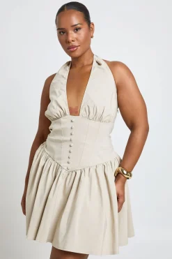 Robe Patineuse Grande Taille En Bengaline À Encolure Américaine Et Boutonnage Devant