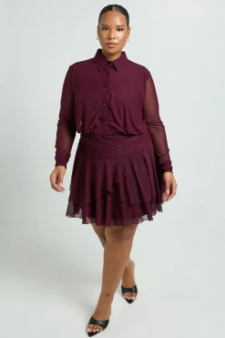 Robe Patineuse Grande Taille à Col et Ourlet Asymétrique