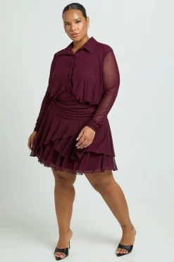 Robe Patineuse Grande Taille à Col et Ourlet Asymétrique
