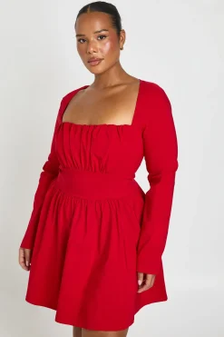 Robe Patineuse Grande Taille À Manches Longues En Bengaline Avec Corset